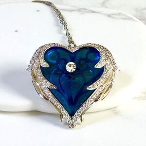 Women Brooch/Necklace Blue Heart Crystal - Austrian Rhinestone